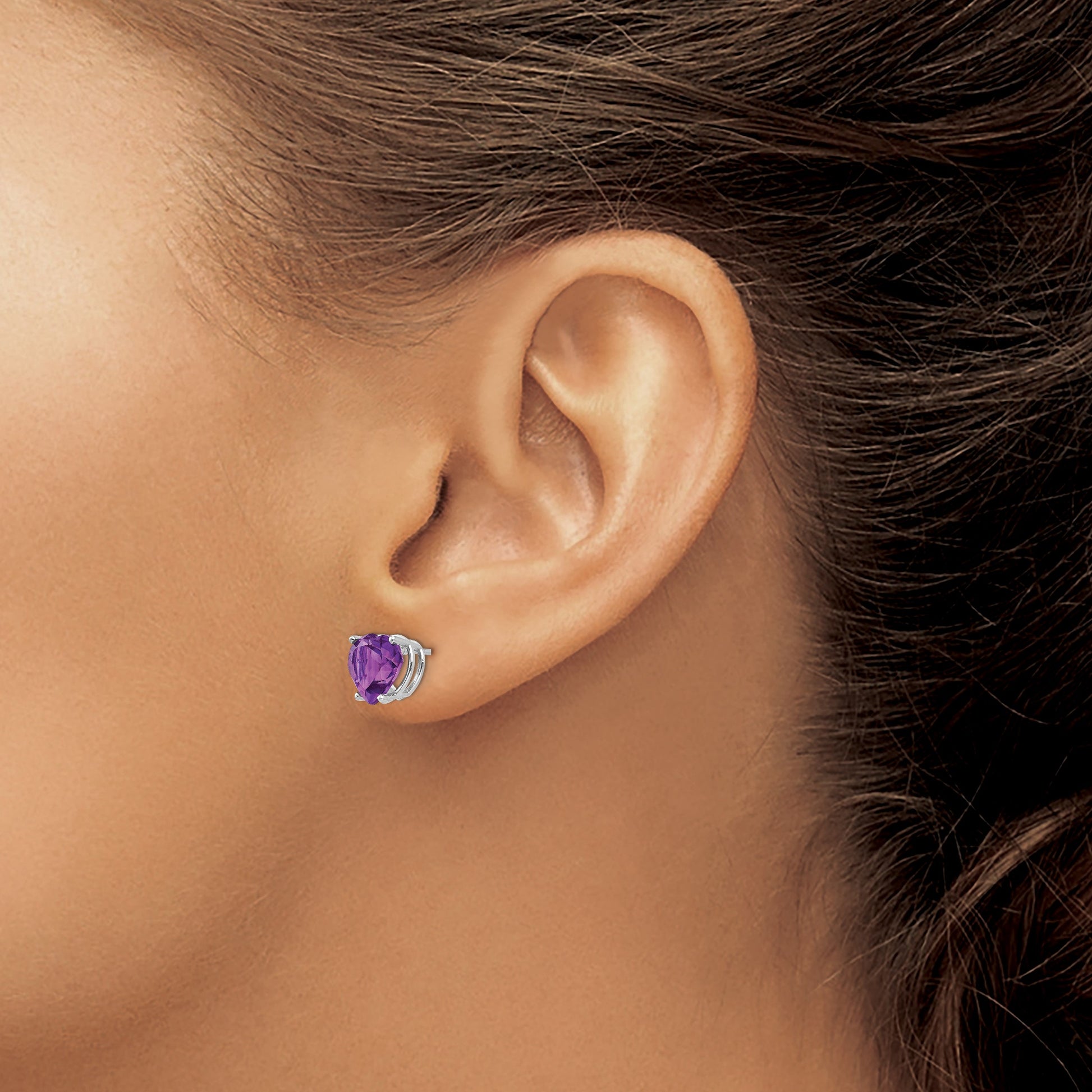 14k White Gold 8mm Heart Amethyst Post Earrings