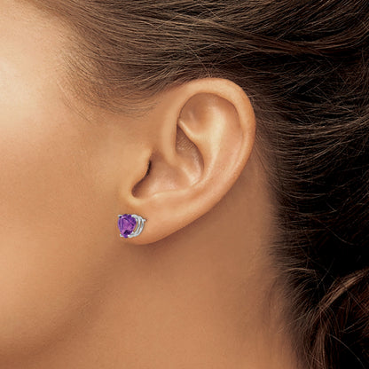 14k White Gold 8mm Heart Amethyst Post Earrings
