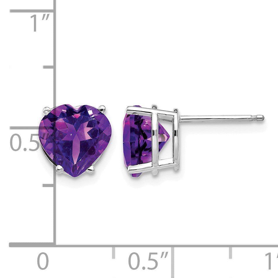 14k White Gold 8mm Heart Amethyst Post Earrings