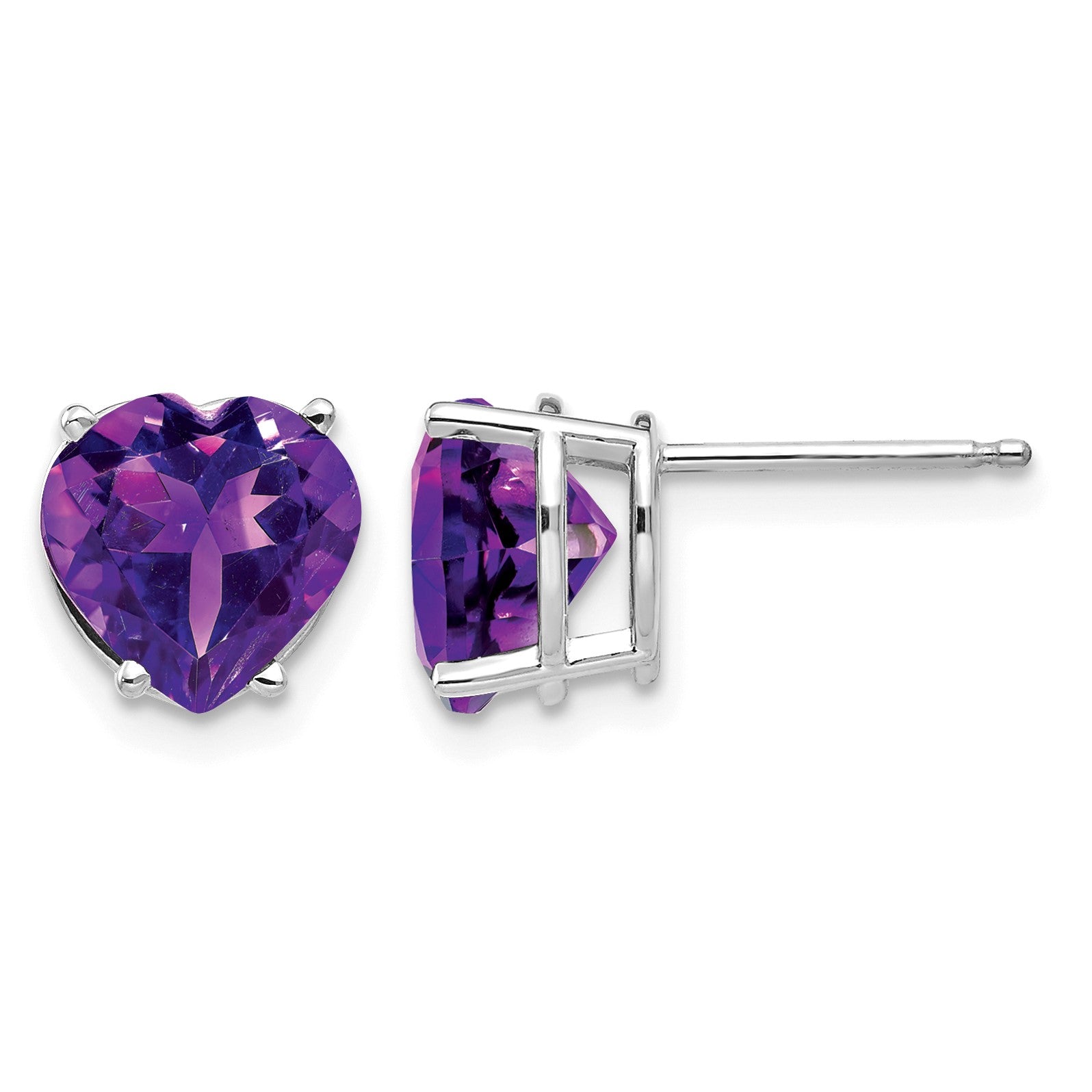 14k White Gold 8mm Heart Amethyst Post Earrings