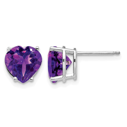 14k White Gold 8mm Heart Amethyst Post Earrings