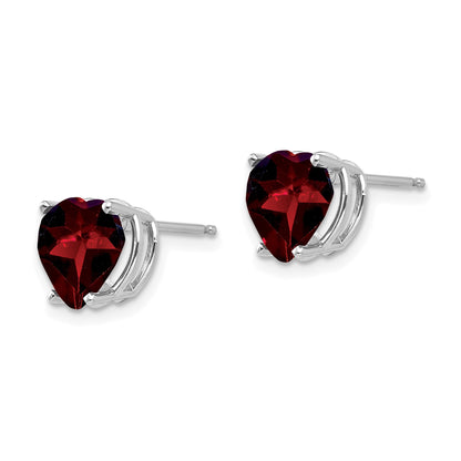 14k White Gold 8mm Heart Garnet Post Earrings