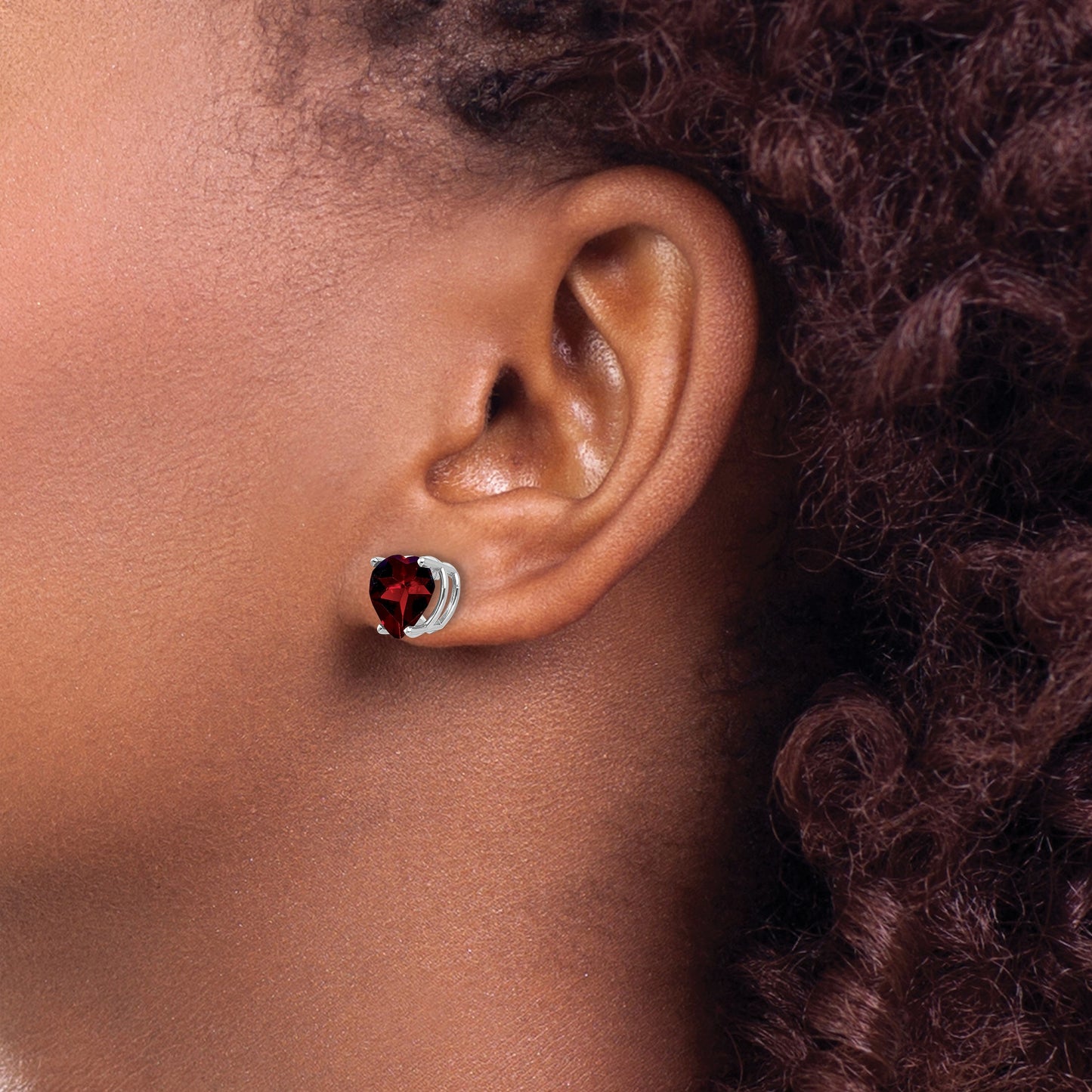 14k White Gold 8mm Heart Garnet Post Earrings