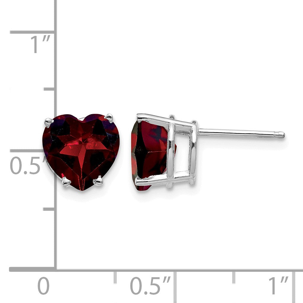 14k White Gold 8mm Heart Garnet Post Earrings