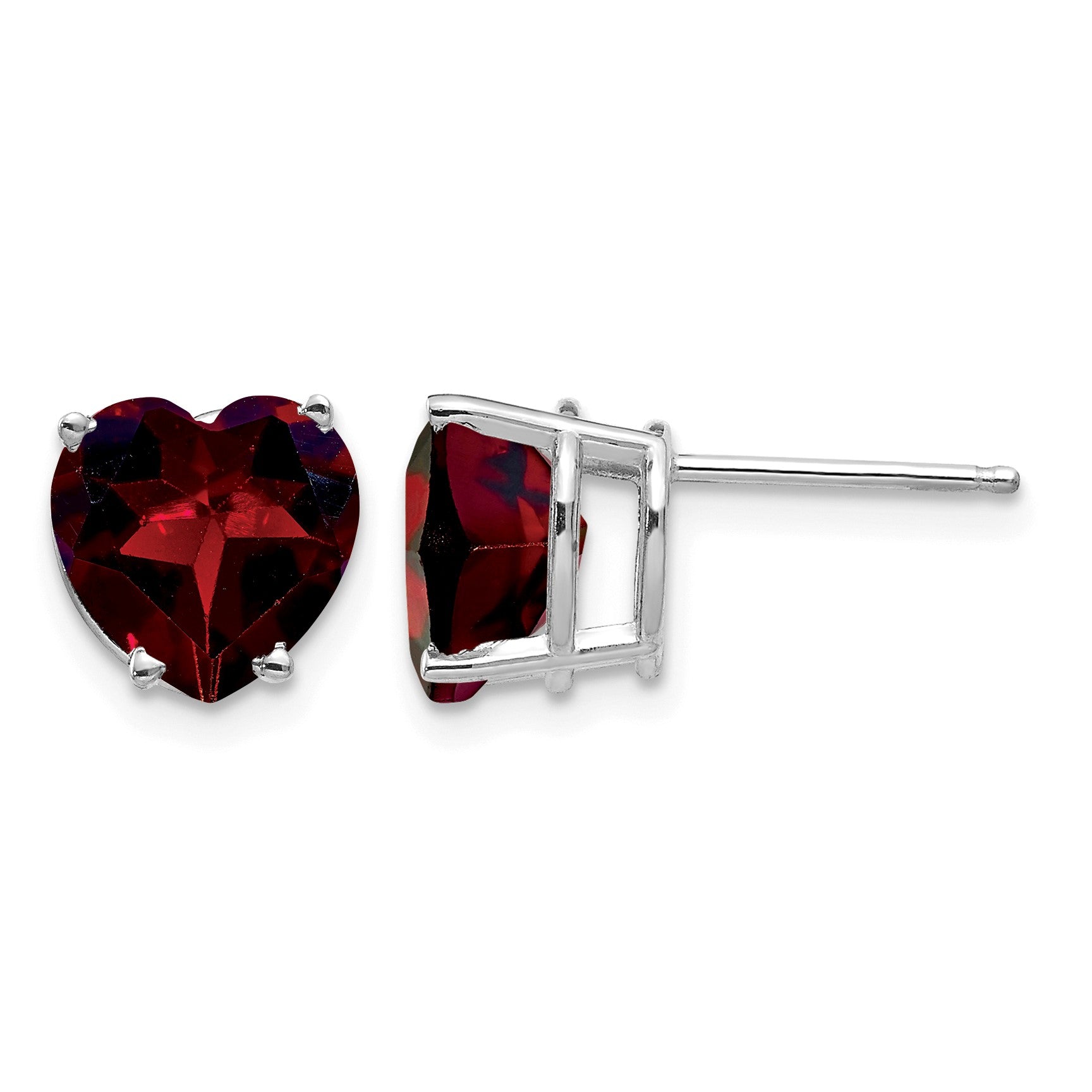 14k White Gold 8mm Heart Garnet Post Earrings