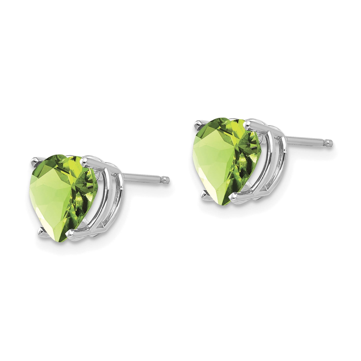14k White Gold 8mm Heart Peridot Post Earrings