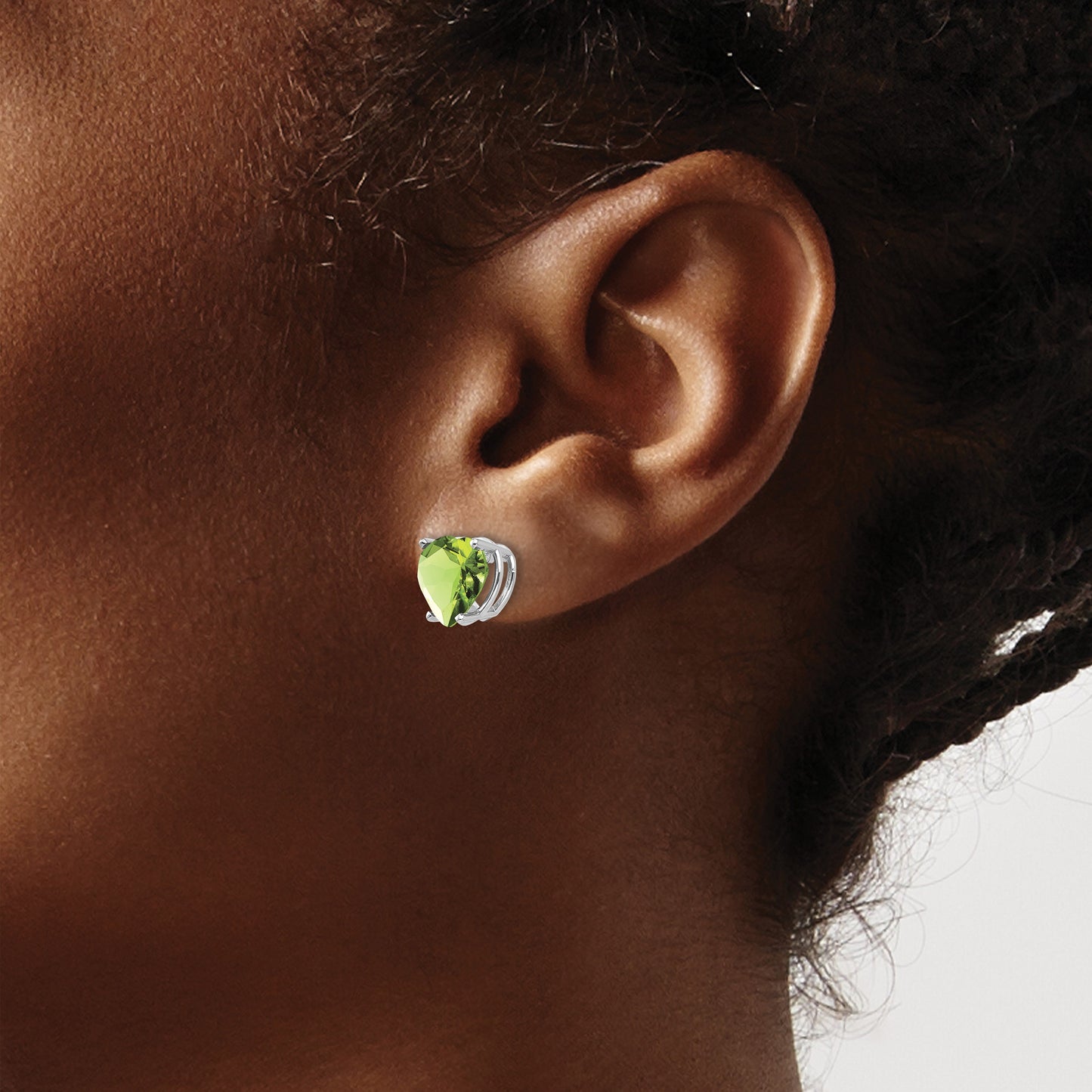 14k White Gold 8mm Heart Peridot Post Earrings