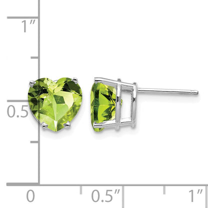 14k White Gold 8mm Heart Peridot Post Earrings