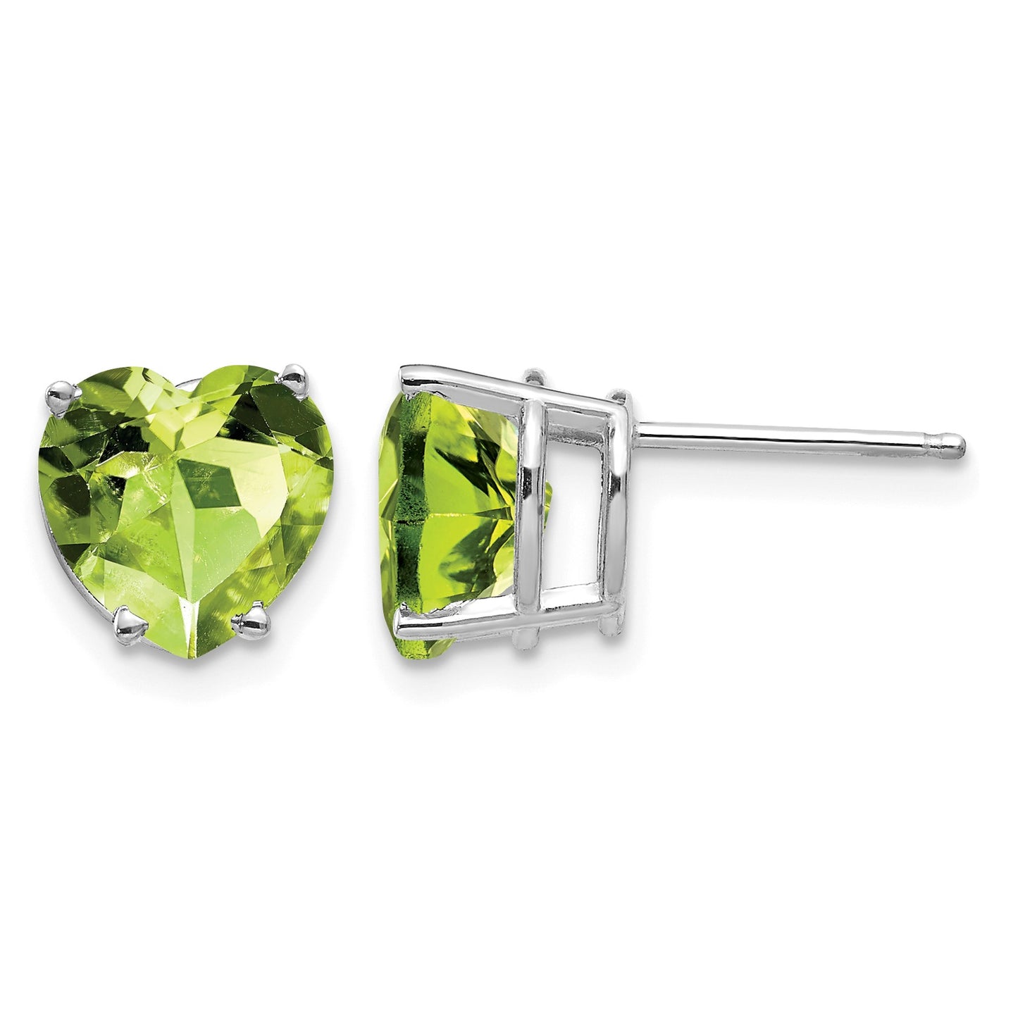14k White Gold 8mm Heart Peridot Post Earrings