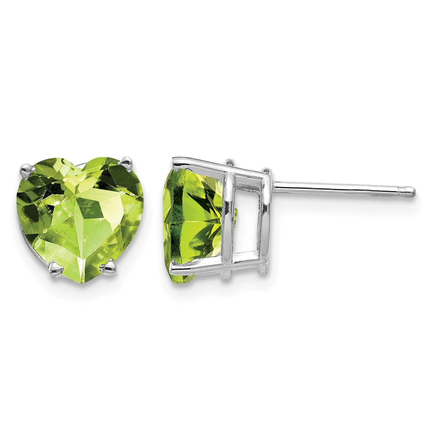 14k White Gold 8mm Heart Peridot Post Earrings