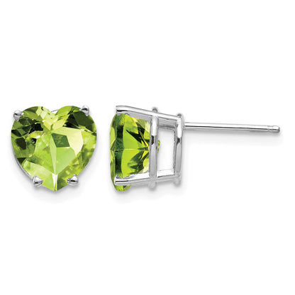 14k White Gold 8mm Heart Peridot Post Earrings
