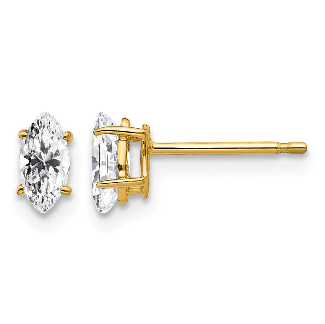 14k 6x3mm Marquise Cubic Zirconia Post Earrings