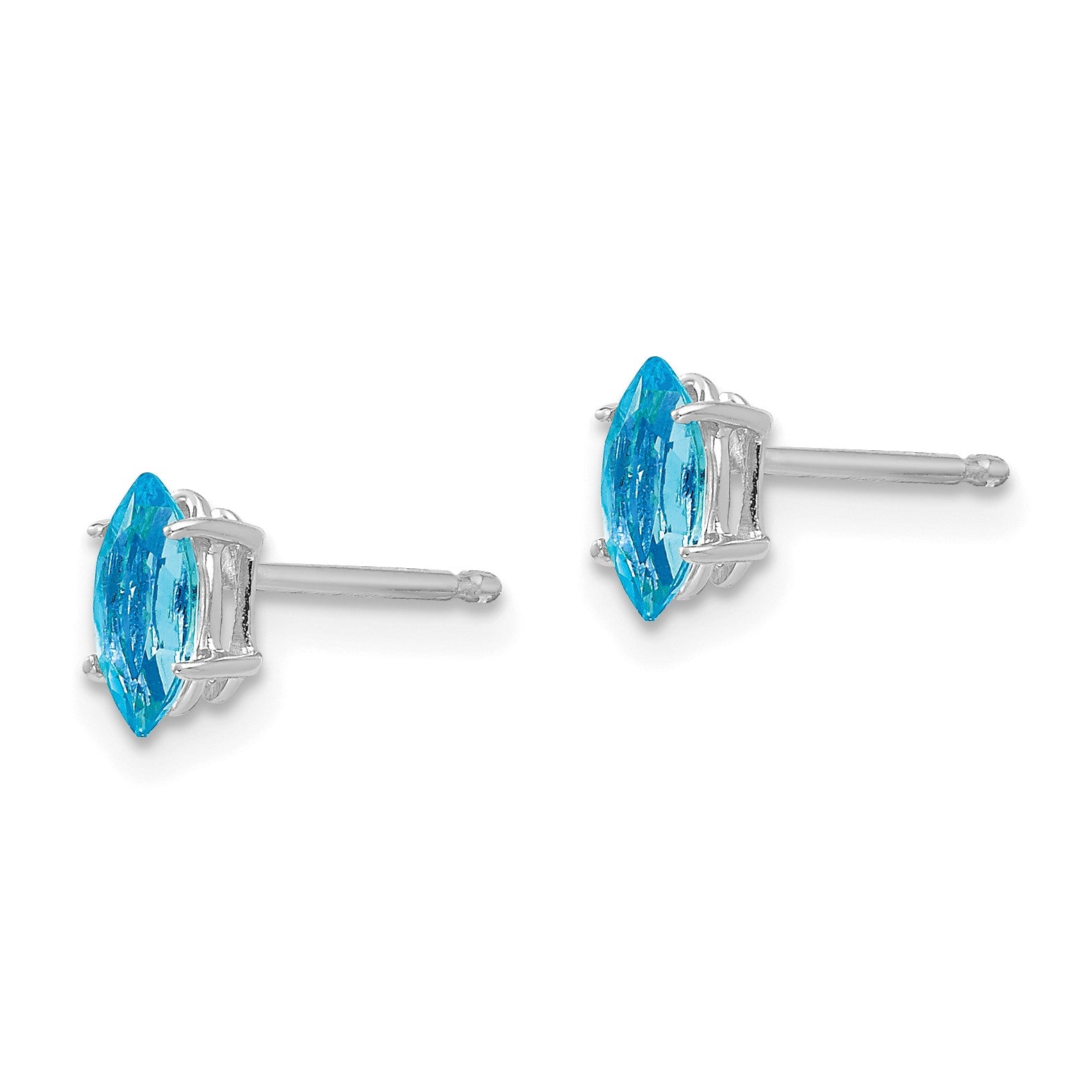 14k White Gold 6x3mm Marquise Blue Topaz Post Earrings