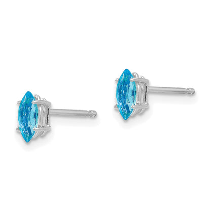 14k White Gold 6x3mm Marquise Blue Topaz Post Earrings