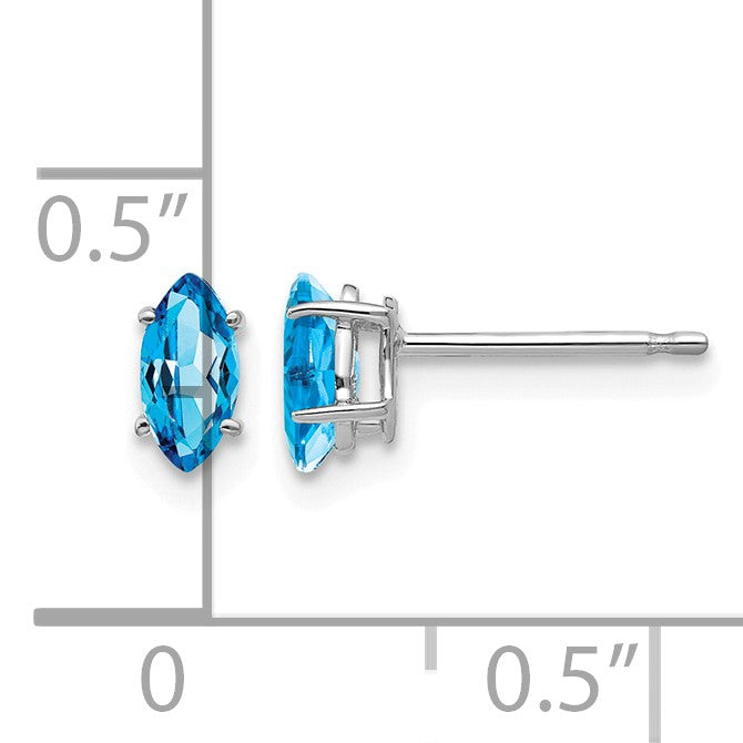 14k White Gold 6x3mm Marquise Blue Topaz Post Earrings