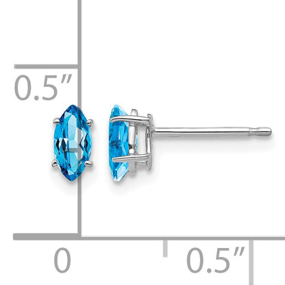 14k White Gold 6x3mm Marquise Blue Topaz Post Earrings