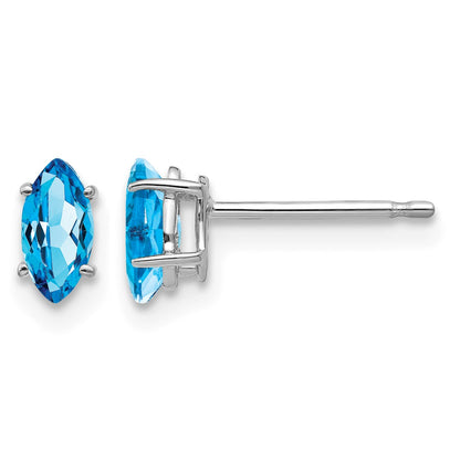 14k White Gold 6x3mm Marquise Blue Topaz Post Earrings