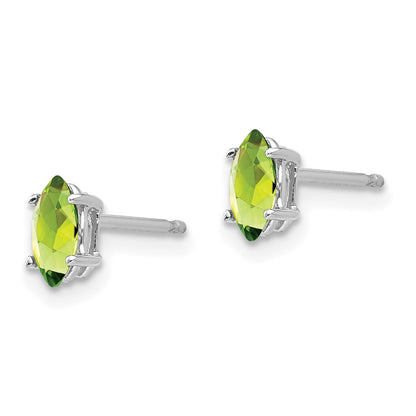 14k White Gold 6x3mm Marquise Peridot Post Earrings
