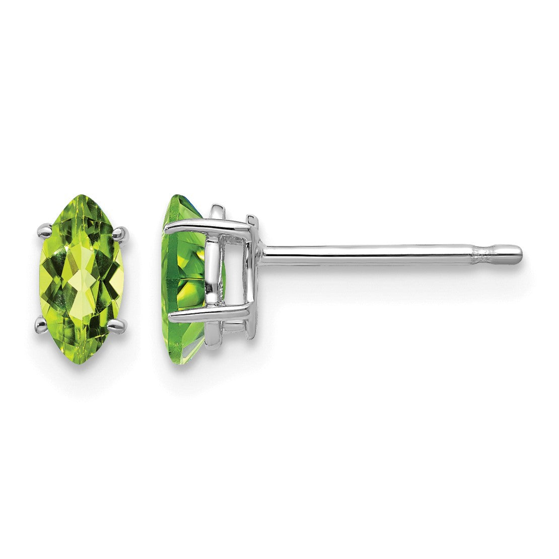 14k White Gold 6x3mm Marquise Peridot Post Earrings
