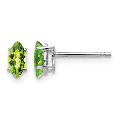 14k White Gold 6x3mm Marquise Peridot Post Earrings