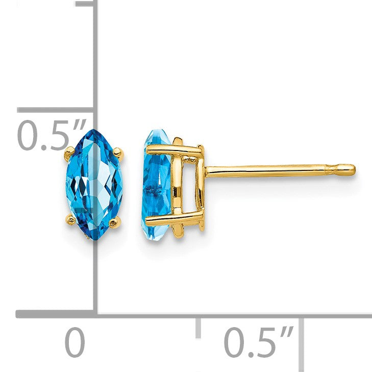 14k 7x3.5mm Marquise Blue Topaz Post Earrings