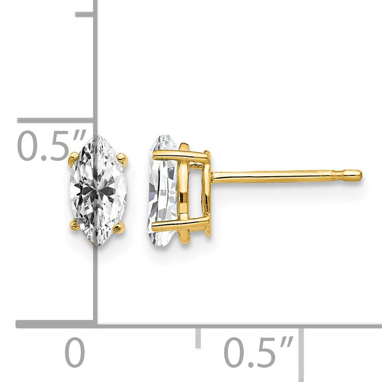 14k 7x3.5mm Marquise Cubic Zirconia Post Earrings