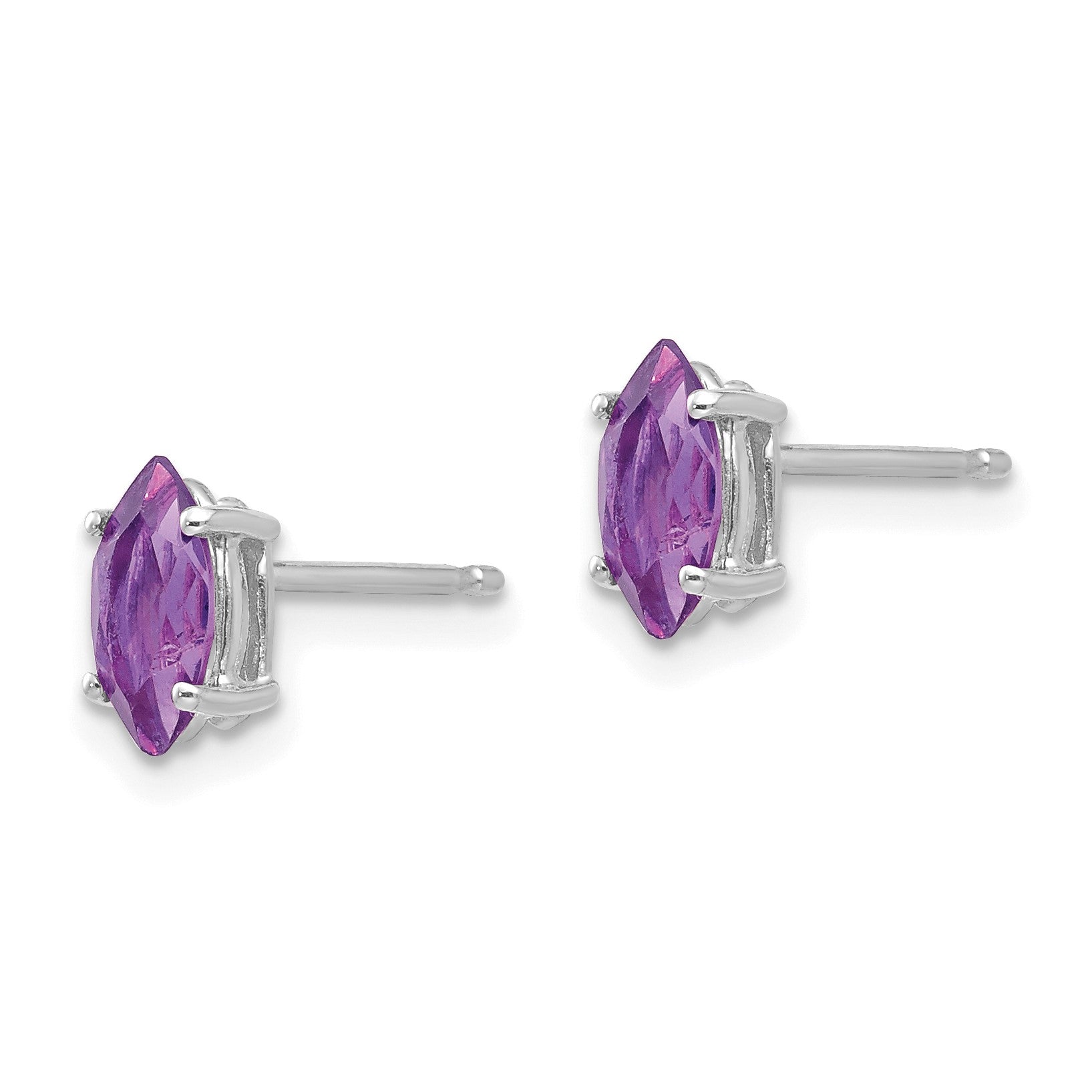 14k White Gold 7x3.5mm Marquise Amethyst Post Earrings