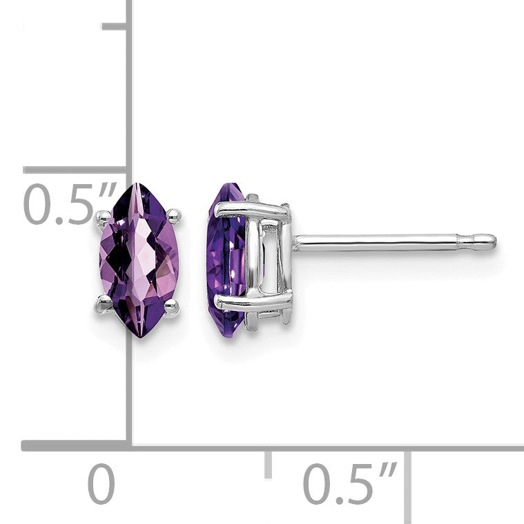 14k White Gold 7x3.5mm Marquise Amethyst Post Earrings