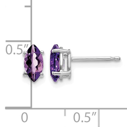 14k White Gold 7x3.5mm Marquise Amethyst Post Earrings