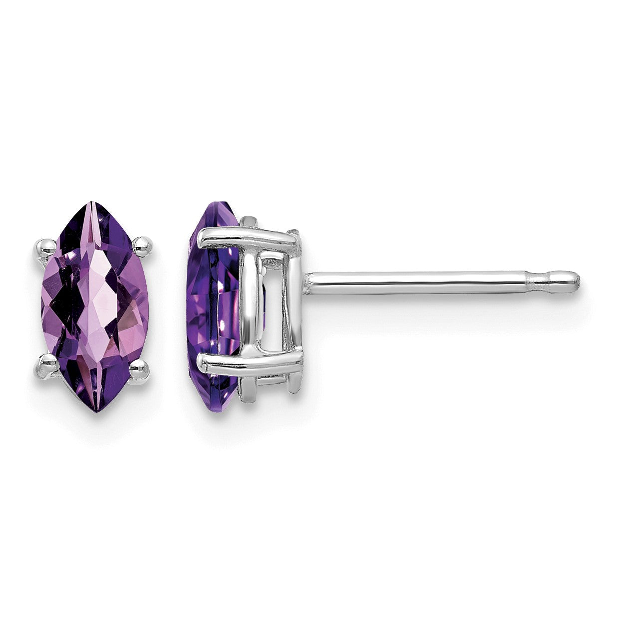14k White Gold 7x3.5mm Marquise Amethyst Post Earrings