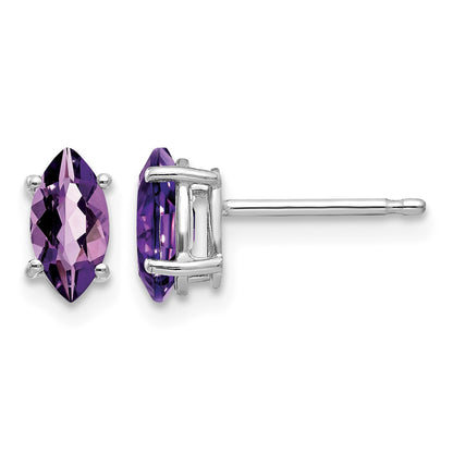 14k White Gold 7x3.5mm Marquise Amethyst Post Earrings