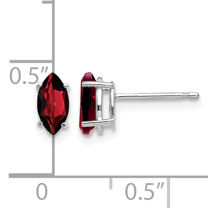 14k White Gold 7x3.5mm Marquise Garnet Post Earrings
