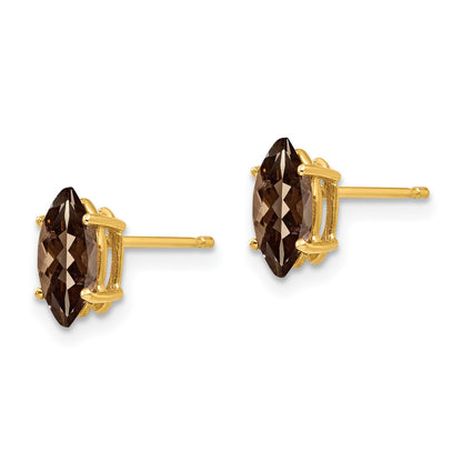 14k 8x4mm Marquise Checkerboard Smoky Quartz Post Earrings
