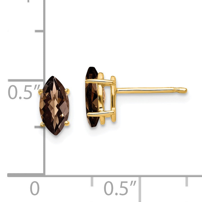 14k 8x4mm Marquise Checkerboard Smoky Quartz Post Earrings