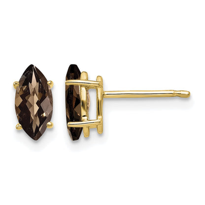 14k 8x4mm Marquise Checkerboard Smoky Quartz Post Earrings