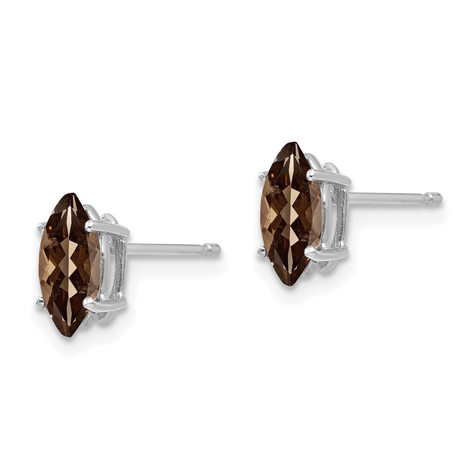 14k White Gold 8x4mm Marquise Smoky Quartz Post Earrings