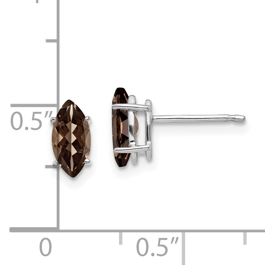 14k White Gold 8x4mm Marquise Smoky Quartz Post Earrings