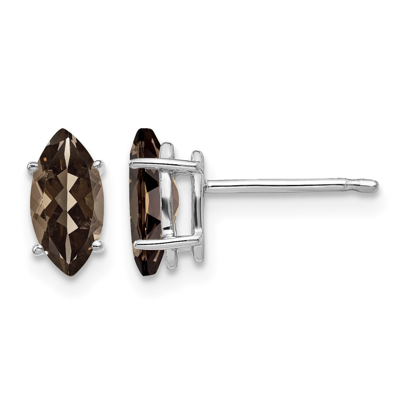 14k White Gold 8x4mm Marquise Smoky Quartz Post Earrings