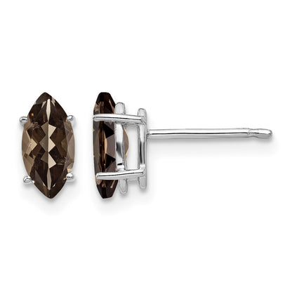 14k White Gold 8x4mm Marquise Smoky Quartz Post Earrings