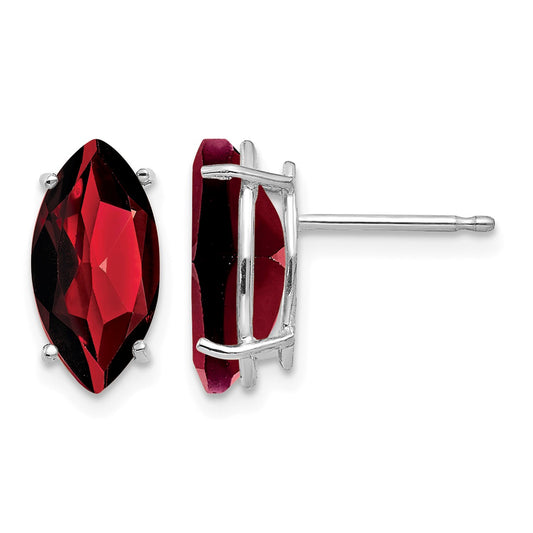 14k White Gold 10x5mm Marquise Garnet Post Earrings