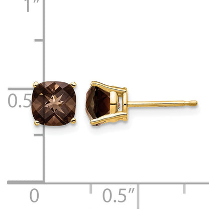 14k 6mm Cushion Smoky Quartz Post Earrings