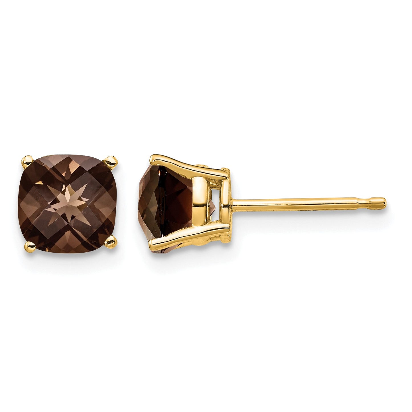 14k 6mm Cushion Smoky Quartz Post Earrings