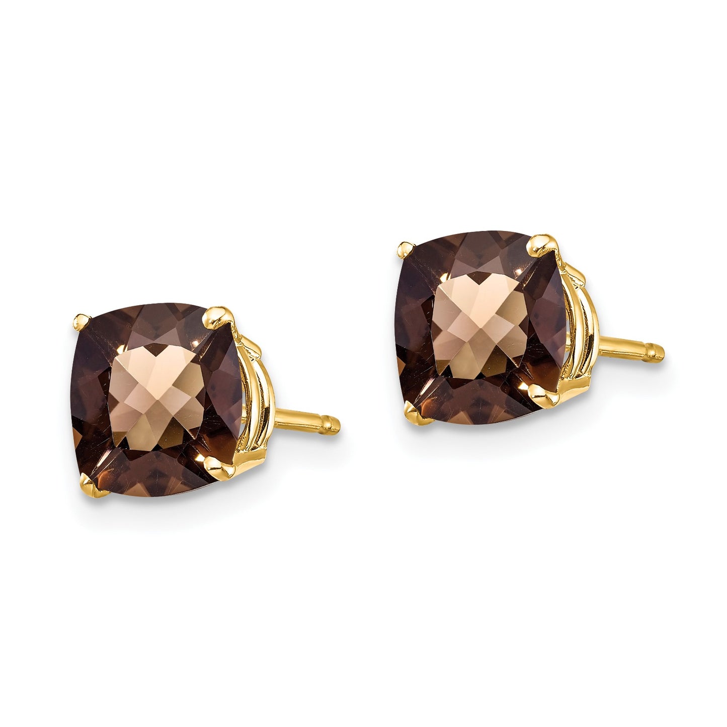 14k 7mm Cushion Smoky Quartz Checkerboard Post Earrings