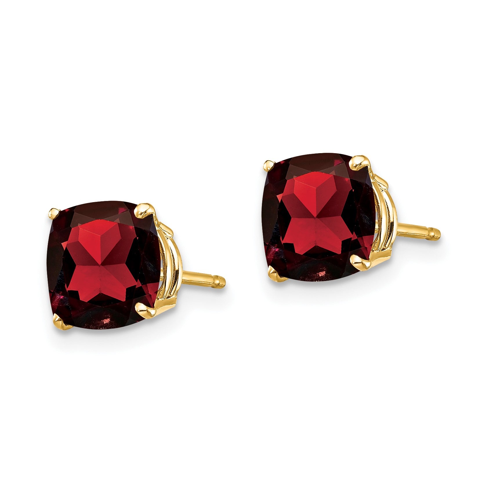 14k 7mm Cushion Garnet Checkerboard Post Earrings