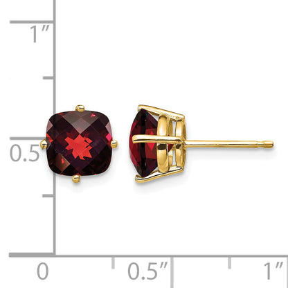 14k 7mm Cushion Garnet Checkerboard Post Earrings