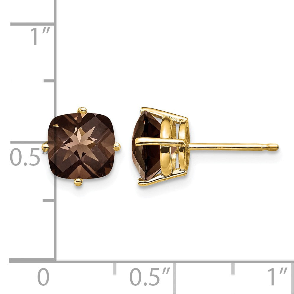 14k 7mm Cushion Smoky Quartz Post Earrings