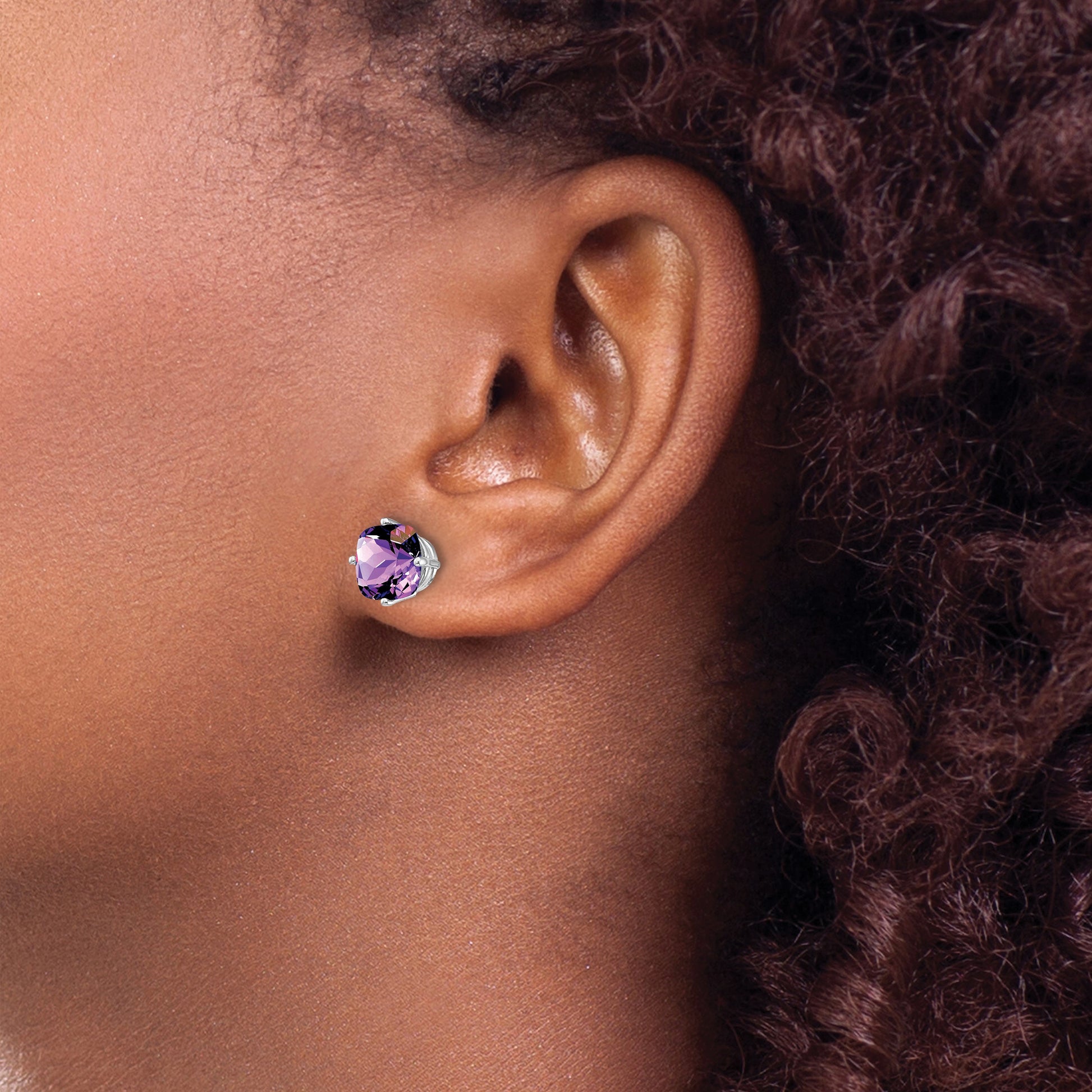 14k White Gold 7mm Cushion Amethyst Checkerboard Post Earrings