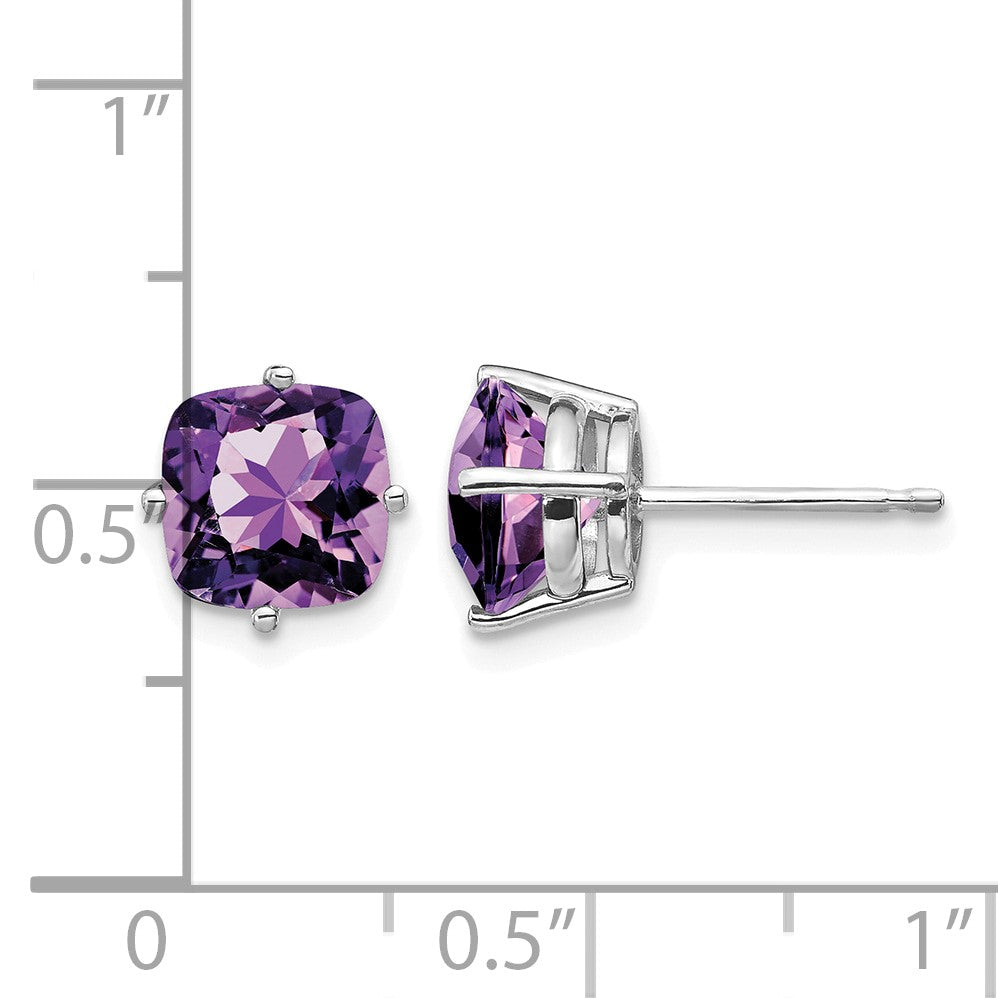 14k White Gold 7mm Cushion Amethyst Post Earrings