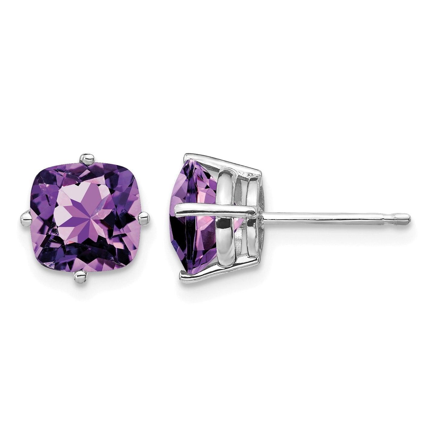 14k White Gold 7mm Cushion Amethyst Post Earrings