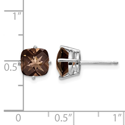 14k White Gold 7mm Cushion Smoky Quartz Post Earrings